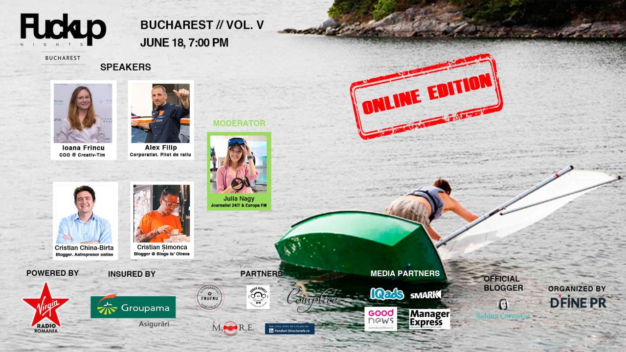 Fuckup Nights București, ediția a V-a online: cum construiești după un eșec