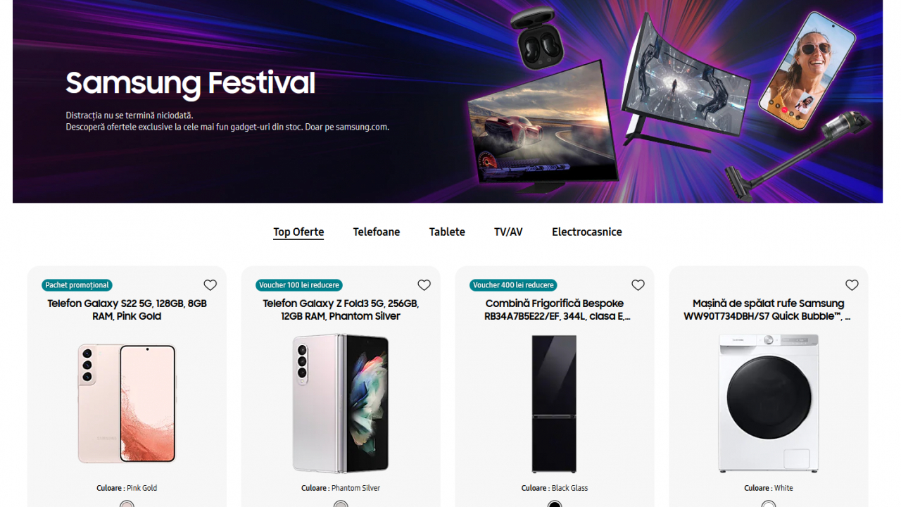 Campanie de reduceri, Samsung Festival, la televizoare, telefoane și accesorii