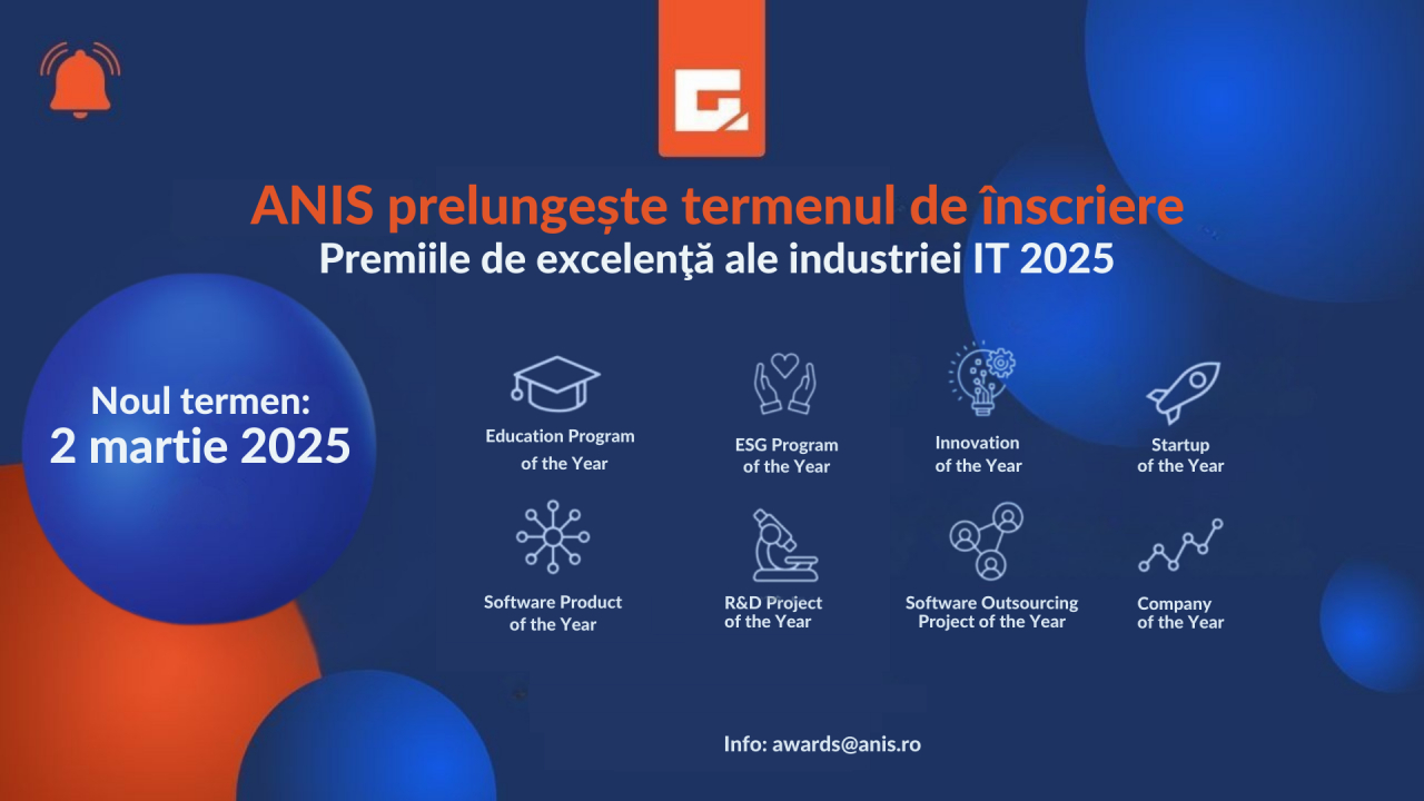 ANIS prelungește înscrierile pentru „Premiile de Excelență ale Industriei IT”