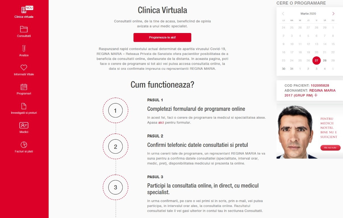 Coronavirus | Clinica Virtuală, o platformă de telemedicină de la REGINA MARIA