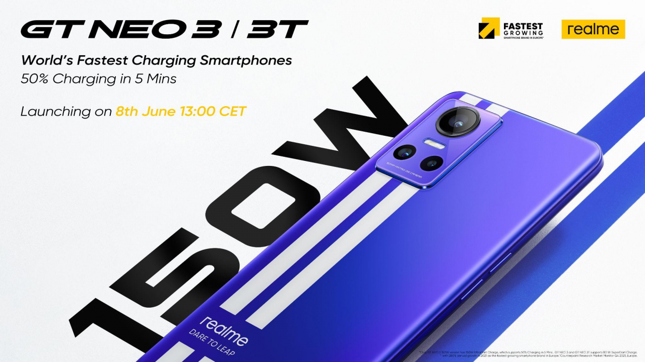 realme lansează GT NEO 3, telefon cu încărcare la 150W, în Europa pe 8 iunie