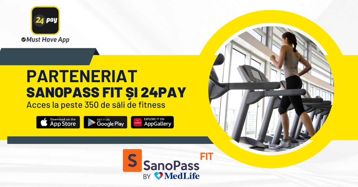 Aplicația 24pay se integrează cu SanoPass FIT pentru acces la săli de fitness