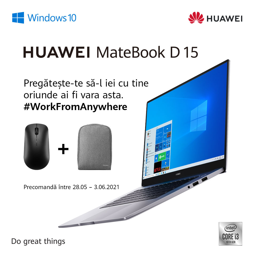 Huawei lansează noul MateBook D15 echipat cu procesorul Intel Core i3