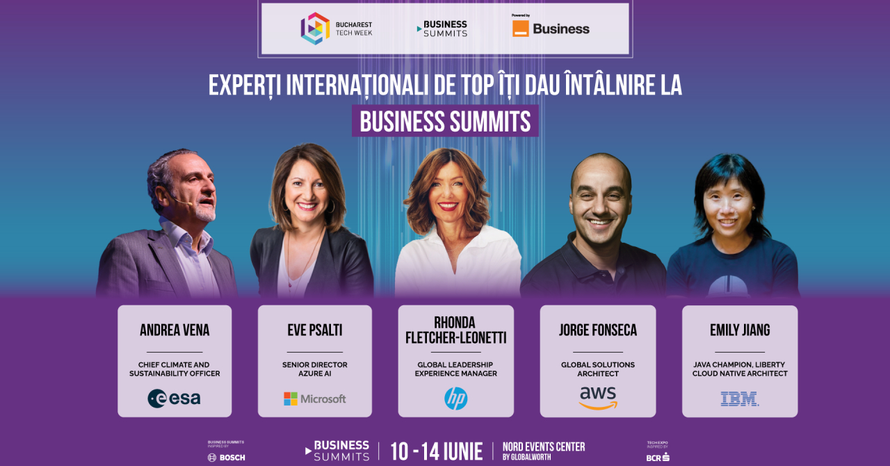 Bucharest Tech Week: cine sunt speakerii la cele cinci summit-uri de business