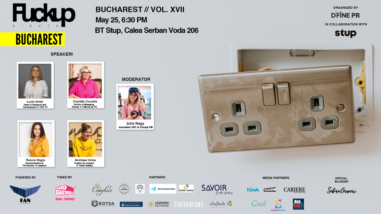Fuckup Nights Bucharest: femei din comunicare vorbesc despre eșecul profesional la ediția a XVII-a