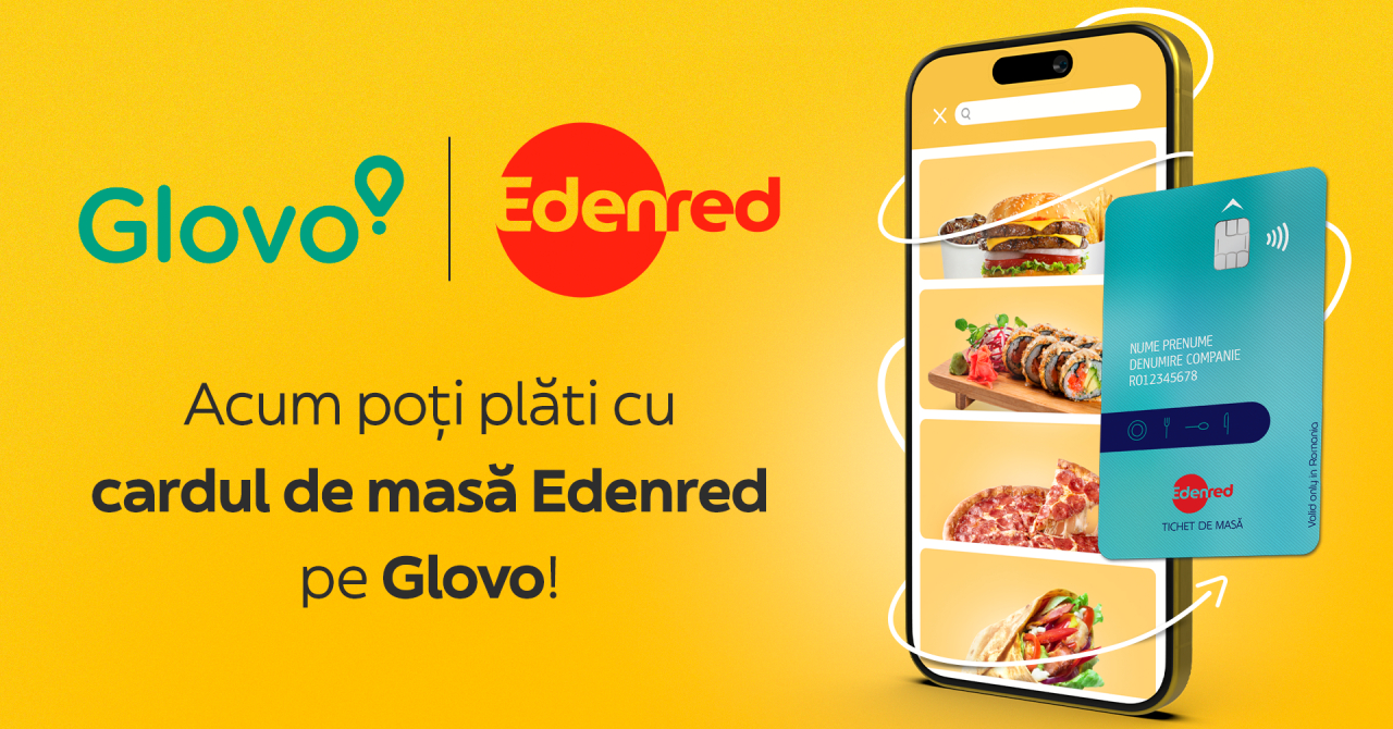 Parteneriat Glovo-Edenred: vei putea folosi cardurile de masă în aplicație