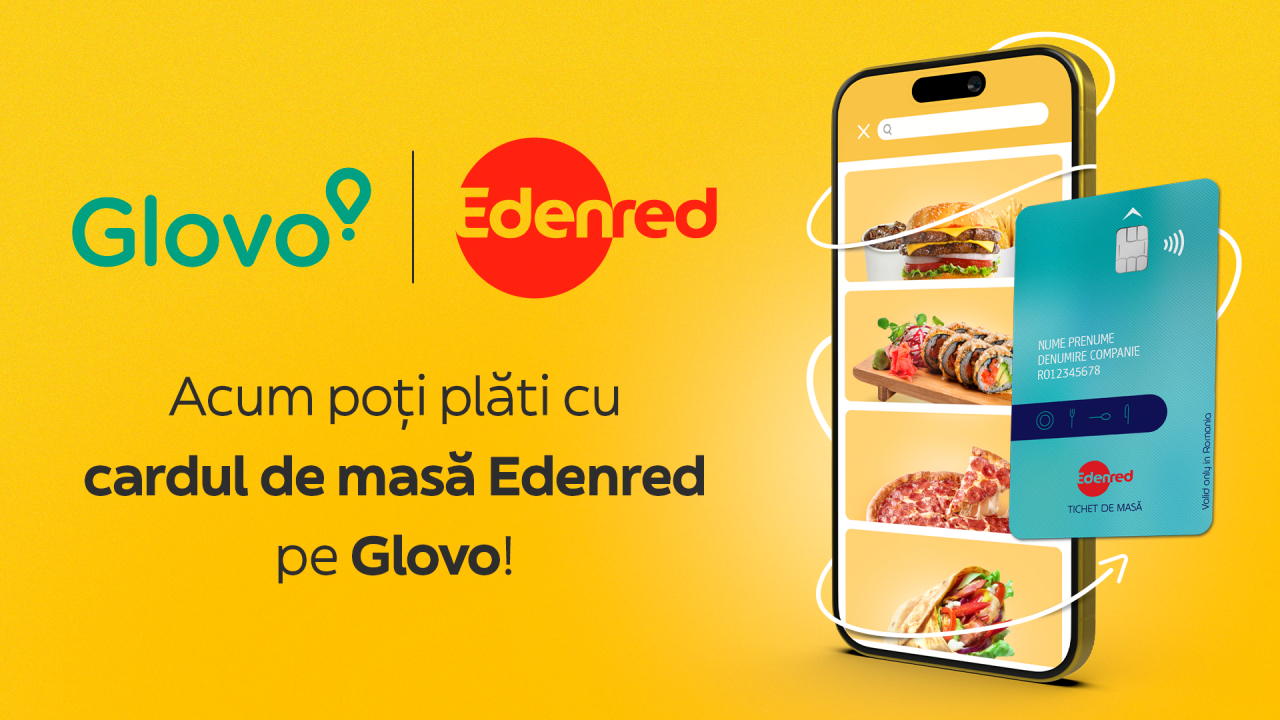 Parteneriat Glovo-Edenred: vei putea folosi cardurile de masă în aplicație