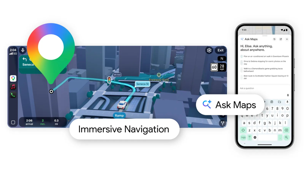 Google Maps primește funcții AI: Ask Maps pentru întrebări complexe și navigație 3D