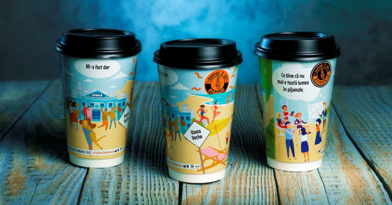 Franciza Coffee 2 Go - pahare noi pictate de artiști tineri din România
