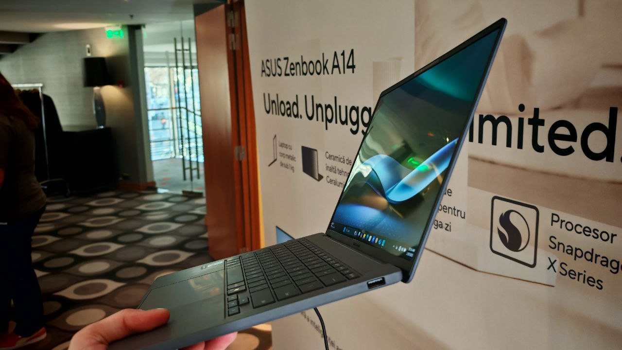 Asus Zenbook A14, nou laptop de <span class="title-highlight">980 de grame</span> și procesor Snapdragon X Elite