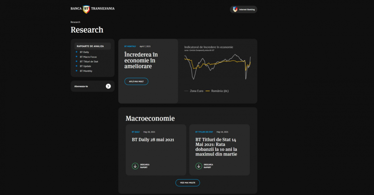 Banca Transilvania lansează un centru online de research, cu acces liber la analizele macroeconomice