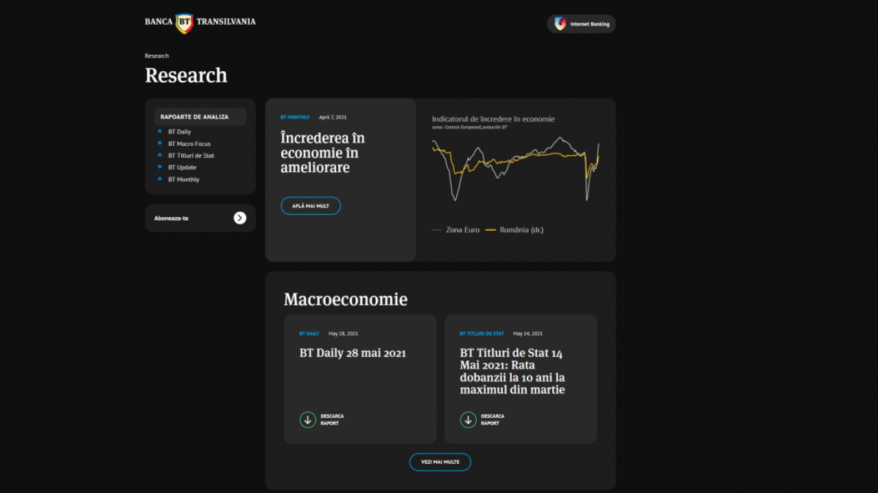 Banca Transilvania lansează un centru online de research, cu acces liber la analizele macroeconomice