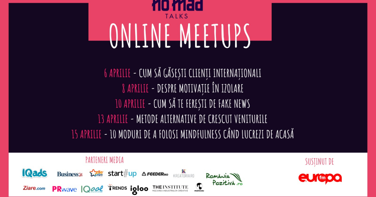 NO.MAD Talks Online Meetups: temele următoarelor întâlniri pentru freelanceri