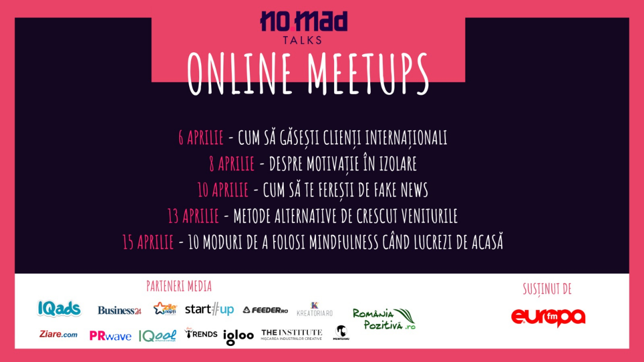 NO.MAD Talks Online Meetups: temele următoarelor întâlniri pentru freelanceri