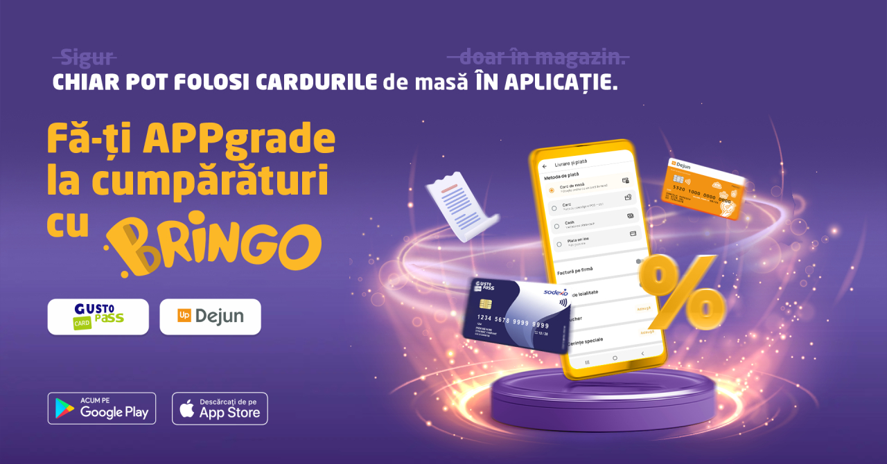 Bringo introduce plata cu carduri de masă pentru cumpărăturile prin aplicație