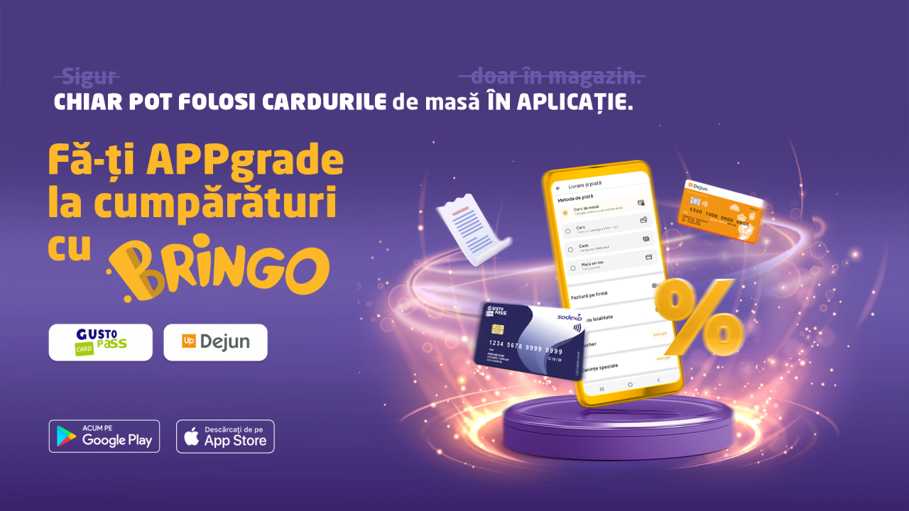 Bringo introduce plata cu carduri de masă pentru cumpărăturile prin aplicație