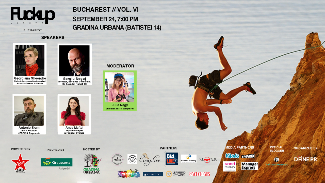 Fuckup Nights București: povești cu eșec de la fondatorii Fintech OS și Netopia