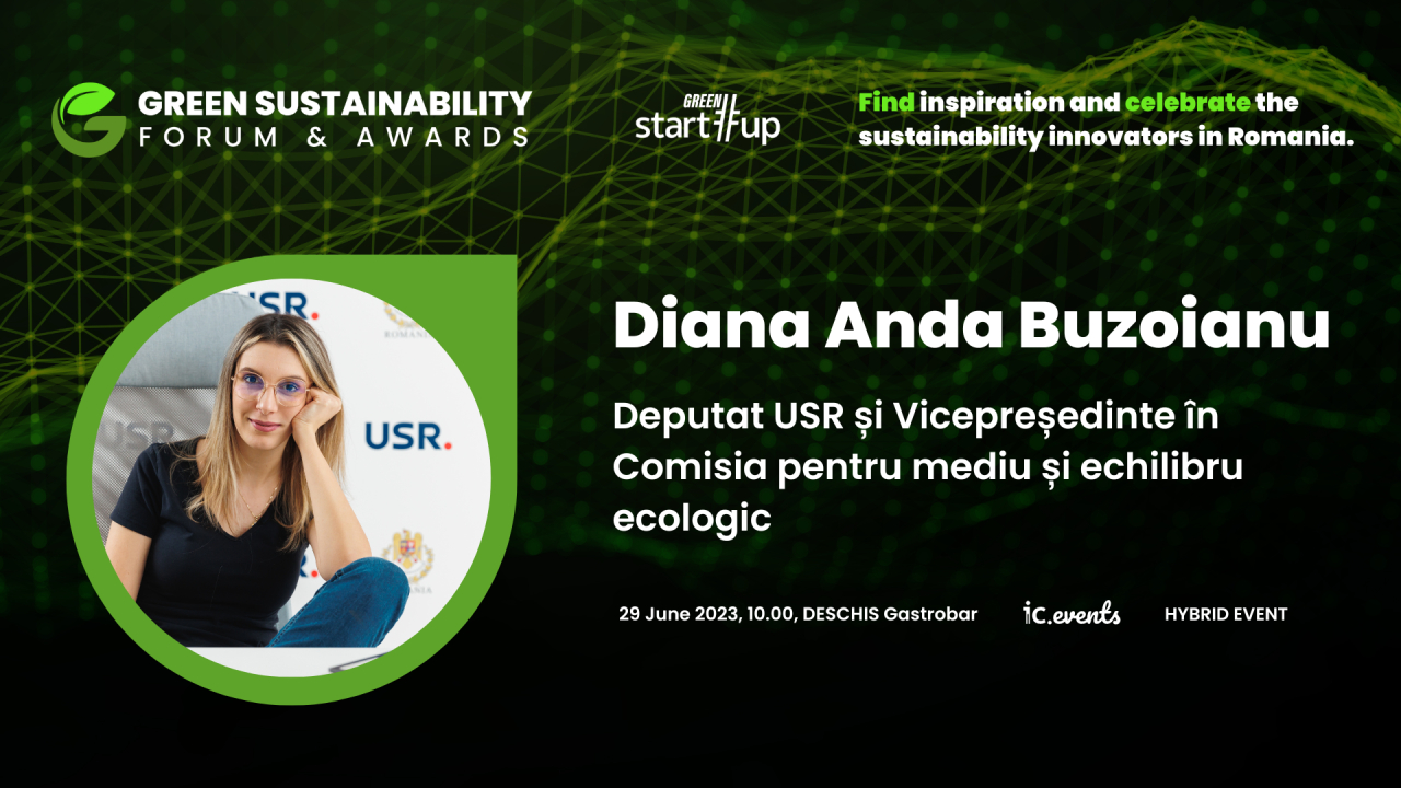 Diana Buzoianu, Deputat USR, vine pe 29 iunie la Green Start-Up Sustainability Forum & Awards