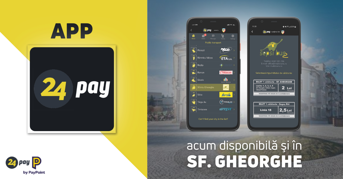 Aplicația 24Pay pentru plata transportului ajunge la un milion de descărcări