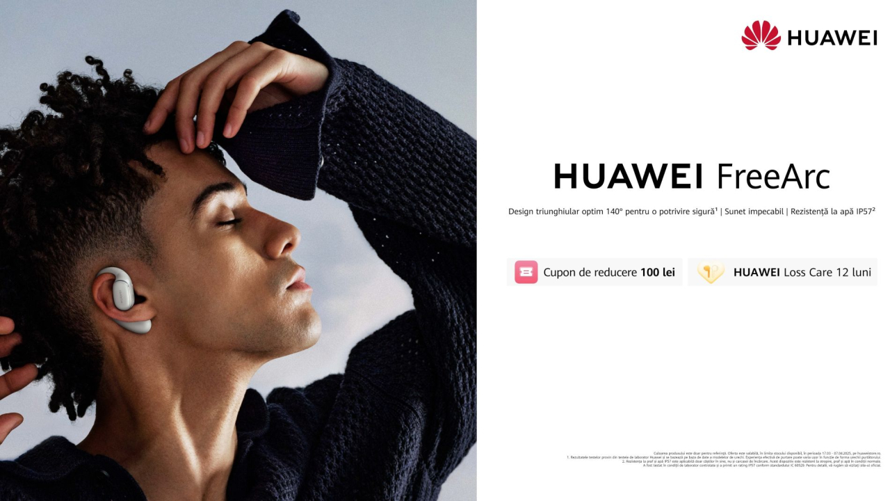 Noua modă la căști: pe după ureche. Huawei prezintă modelul FreeArc