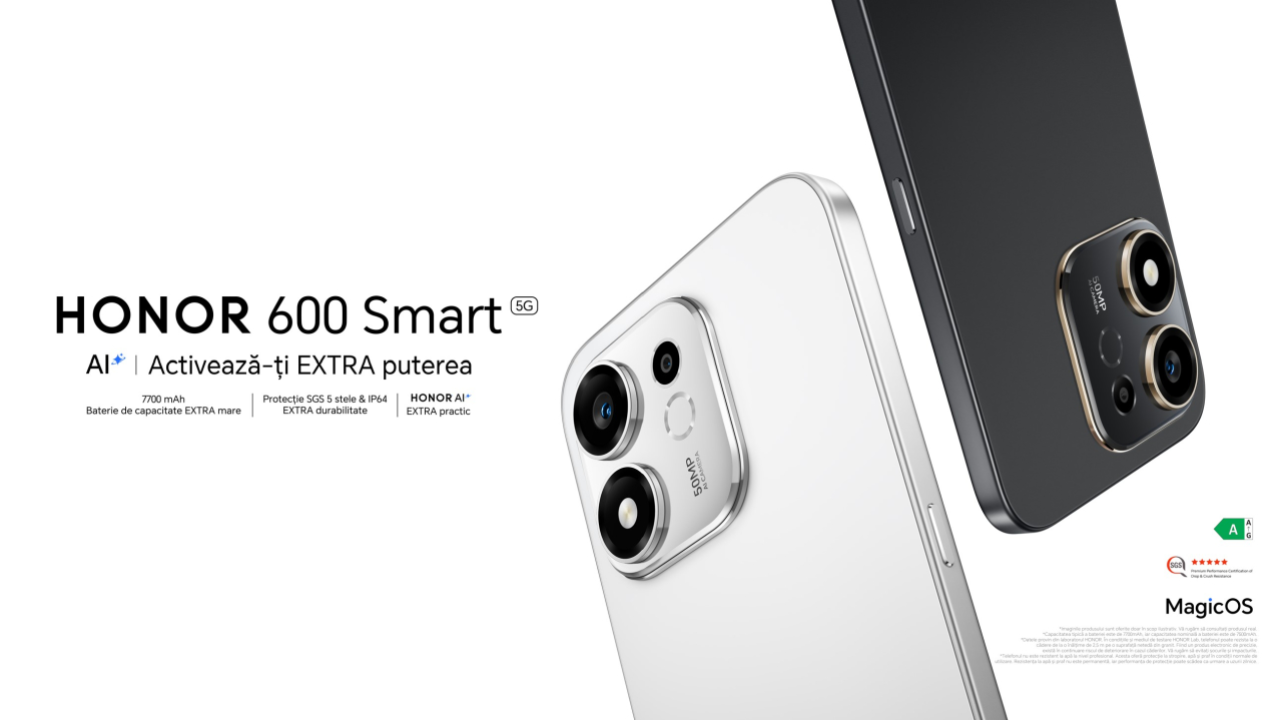 HONOR 600 Smart 5G se lansează în România cu baterie de 7.700 mAh și funcții AI