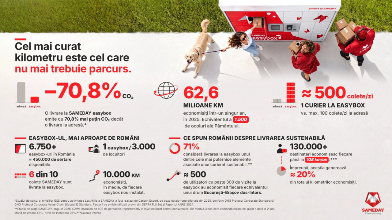 O livrare la SAMEDAY easybox emite cu 70% mai puțin CO₂ decât o livrare la adresă