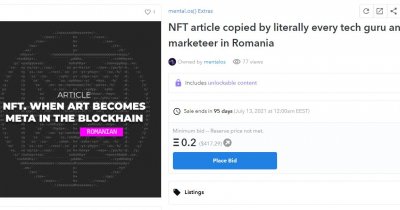 Primul NFT din presă: Articol de pe start-up.ro despre NFT-uri, scos la vânzare