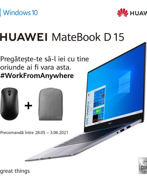 Huawei lansează noul MateBook D15 echipat cu procesorul Intel Core i3