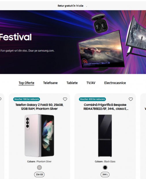 Campanie de reduceri, Samsung Festival, la televizoare, telefoane și accesorii