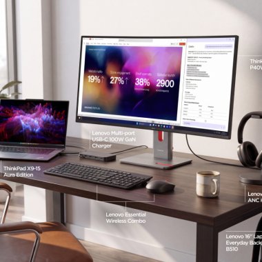 Cum te ajută ecosistemul Lenovo Think la birou: monitor, tastatură, mouse, hub USB, încărcător ultra-rapid